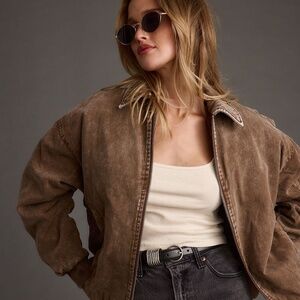 12th Tribe Sawyer Washed Brown Oversized Bomber Jacket Size SS